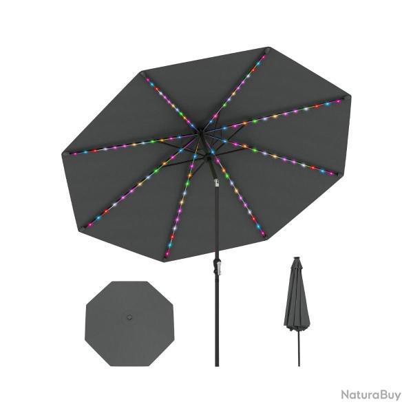 Parasol de patio 3 m avec 96 leds 9 modes inclinaison r�glable ambiance cosy en polyester gris 20_0