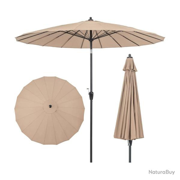 Parasol de terrasse rond de 265 x 250 cm avec inclinaison manivelle 18 baleines fibre de verre en p