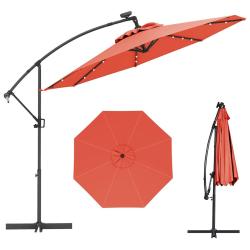 Parasol d&eacute;port&eacute; 3m avec 24 lumi&egrave;res led solaires pivotant 360&deg; ambiance cosy design jardin en alumi
