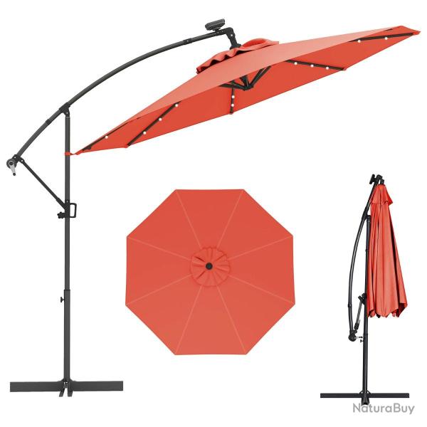 Parasol d�port� 3m avec 24 lumi�res led solaires pivotant 360� ambiance cosy design jardin en alumi