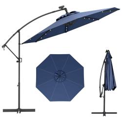 Parasol d&eacute;port&eacute; 3m rotatif 360&deg; avec 24 lumi&egrave;res led solaires inclinable et r&eacute;glable en aluminium b