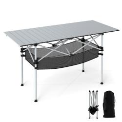 Table de camping pliante portable 119 x 55 x 69 cm stable et facile &agrave; transporter en aluminium gris