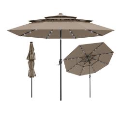 Parasol de patio lot de 1 solaire 313 x 248 cm 32 lumi&egrave;res led inclinaison automatique ambiance cos