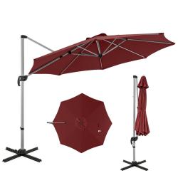 Parasol rond en porte-&agrave;-faux 339 x 260 cm rotation 360&deg; inclinaison r&eacute;glable style moderne en polye