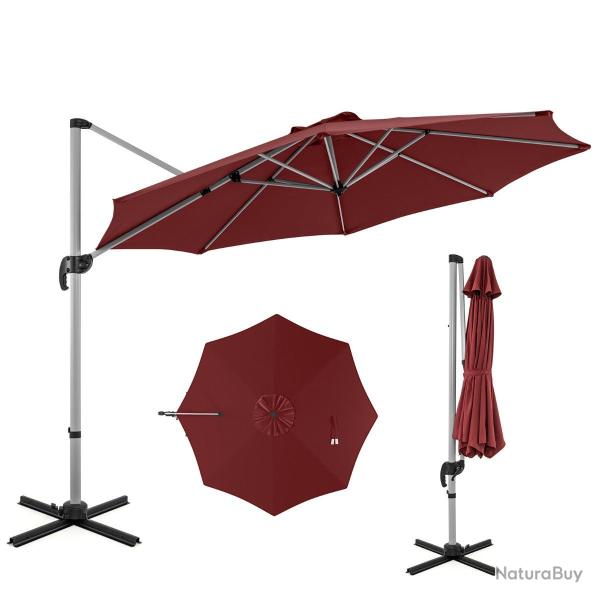 Parasol rond en porte-�-faux 339 x 260 cm rotation 360� inclinaison r�glable style moderne en polye