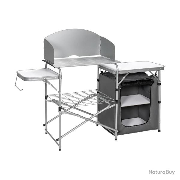 Table de camping pliable avec rangement 146 x 45,5 x 112 cm stockage pratique design moderne en alu