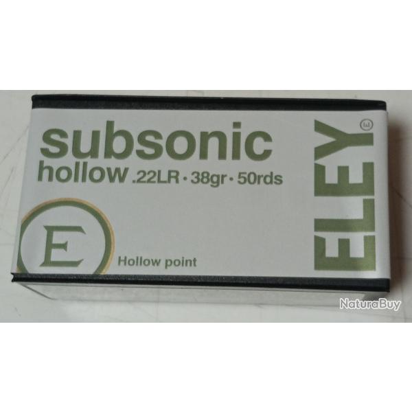 CARTOUCHES ELEY 22LR 38GR SUBSONIC HOLLOW PACK DE 500 CARTOUCHES