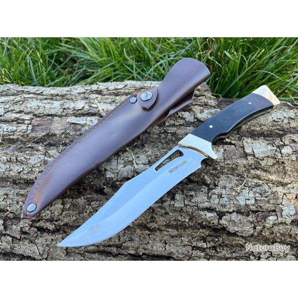 COUTEAU DROIT 25CM BOIS ET LAITON ETUI CUIR ench�re