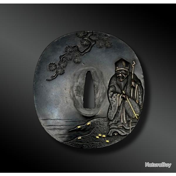 TSUBA Shin No Maru Gata sign� avec boite - Japon - P�riode Edo (1603-1868)