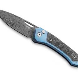 COUTEAU LIONSTEEL TWAIN TITANIUM BLEU/FIBRE DE CARBONE DAMAS