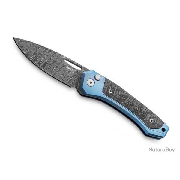 COUTEAU LIONSTEEL TWAIN TITANIUM BLEU/FIBRE DE CARBONE DAMAS