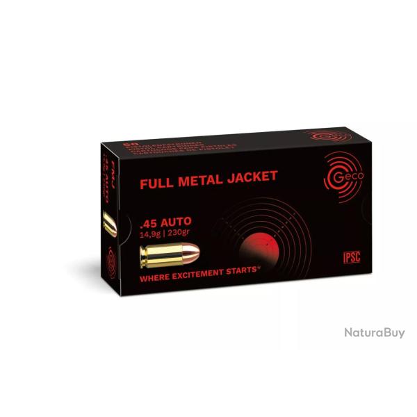 50 balles FMJ Cal.45 ACP 230Grs GECO