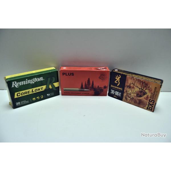 Lot de 3 boites de munitions Remington, Geco et Browning - Cal. 30-06