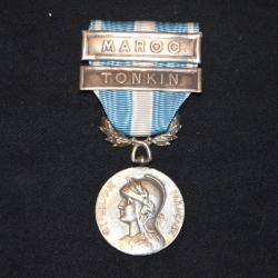MEDAILLE COLONIALE (ARGENT)-AGRAFES MAROC & TONKIN-COLONIES AFRIQUE-INDOCHINE