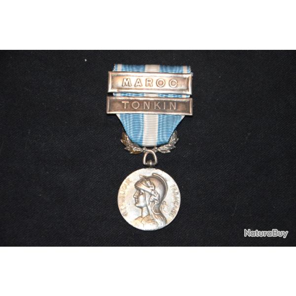 MEDAILLE COLONIALE (ARGENT)-AGRAFES MAROC & TONKIN-COLONIES AFRIQUE-INDOCHINE