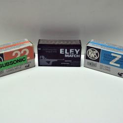 Lot de 3 boites de munitions RWS et ELEY - Cal. 22 LR