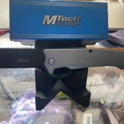 Couteau Pliant MTech Tanto Reverse Lame Acier 3Cr13MoV Manche Aluminium Bleu Linerlock