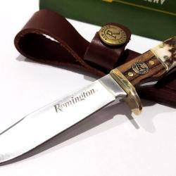 Couteau Remington Guide Jr. Skinner Lame Acier 440 Manche Os & Bois Etui Cuir