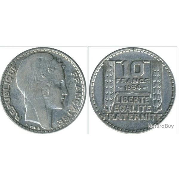 10 francs TURIN  ARGENT 1934 ARGENT /// Argent 680�  Poids 10 g  Diam�tre 28 mm  Epaisseur 2,01 mm