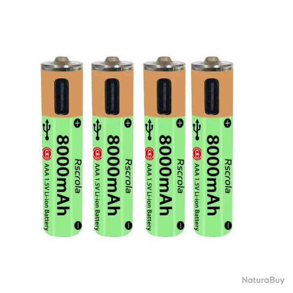 Piles AAA Li-ion Rechargeable USB-C 8000mAh, Modele: 4pcs