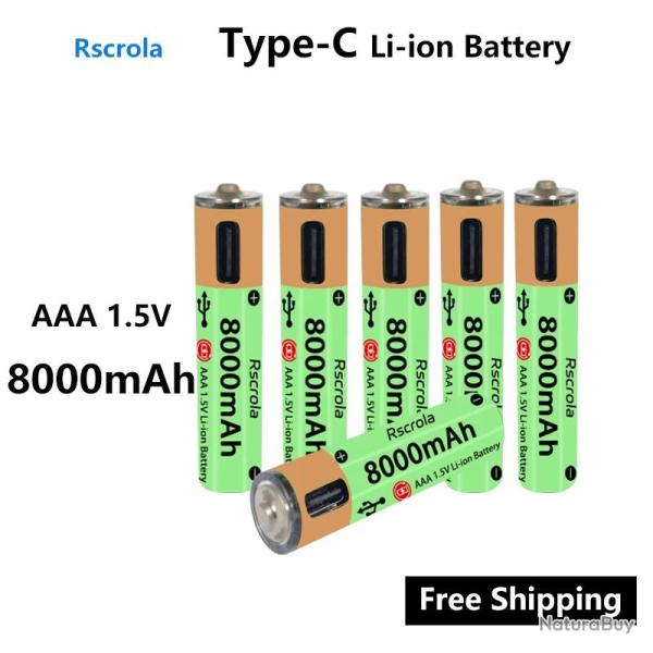 Piles AAA Li-ion Rechargeable USB-C 8000mAh, Modele: 6pcs