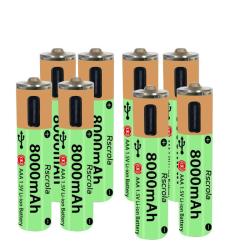Piles AAA Li-ion Rechargeable USB-C 8000mAh, Modele: 8pcs