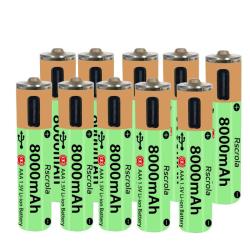 Piles AAA Li-ion Rechargeable USB-C 8000mAh, Modele: 10pcs