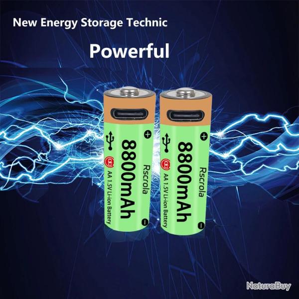 Piles AA Li-ion Rechargeable USB-C 8800mAh, Modele: 2pcs