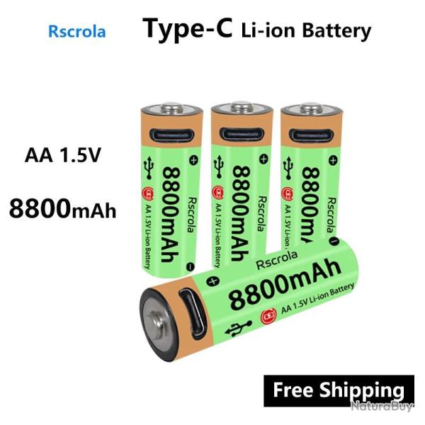 Piles AA Li-ion Rechargeable USB-C 8800mAh, Modele: 4pcs