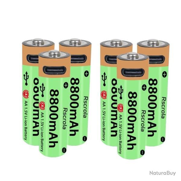 Piles AA Li-ion Rechargeable USB-C 8800mAh, Modele: 6pcs