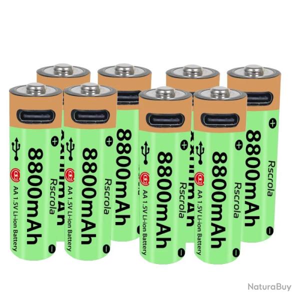 Piles AA Li-ion Rechargeable USB-C 8800mAh, Modele: 8pcs