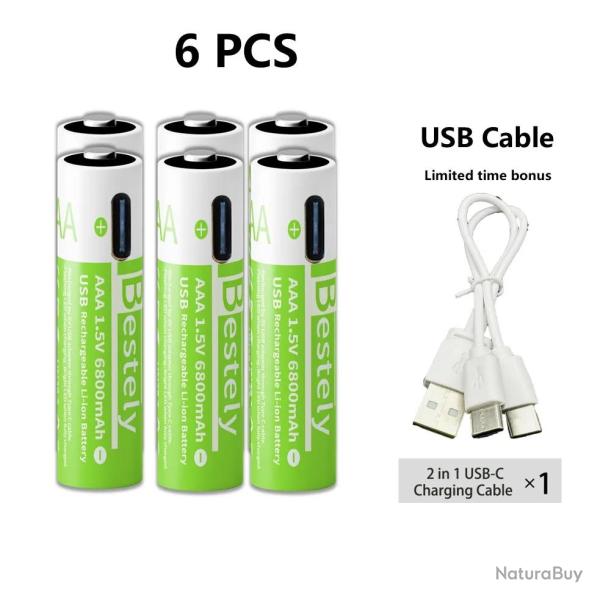 Piles AAA Li-ion Rechargeable USB-C 6800mAh, Modele: 6pcs