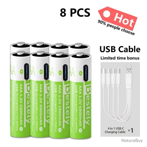Piles AAA Li-ion Rechargeable USB-C 6800mAh, Modele: 8pcs