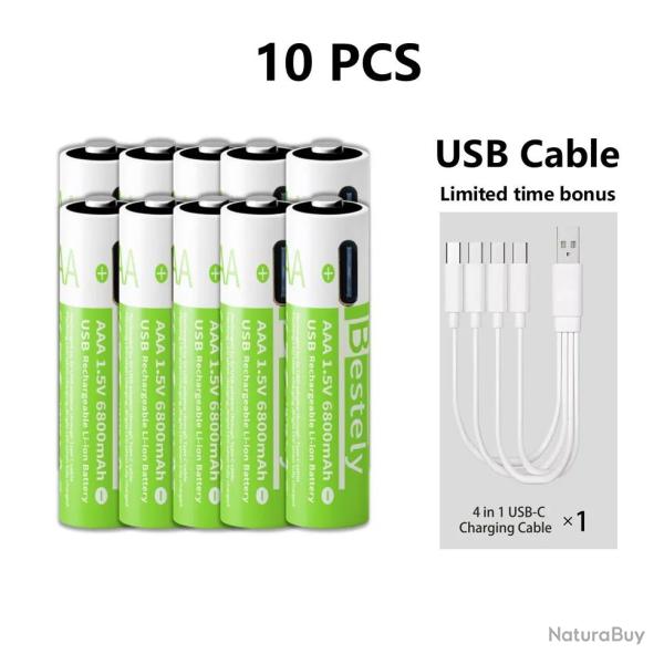 Piles AAA Li-ion Rechargeable USB-C 6800mAh, Modele: 10pcs