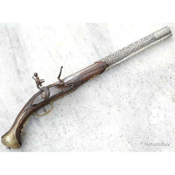 GUERRE EMPIRE pistolet ARGENT d'ar�on silex Mameluk Mamelouk OTTOMAN �poque XVIII�me ref FTN25PST001