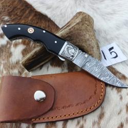 couteau de poche pliant  Fait &Agrave; Main Lame Acier Damas Manche en Corne de buffle 15