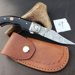 couteau de poche pliant  Fait &Agrave; Main Lame Acier Damas Manche en corne de Buffle 9