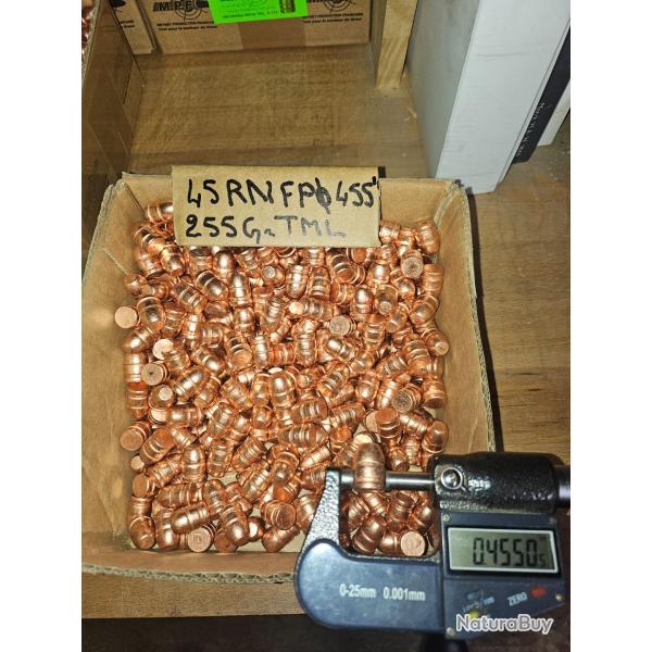 100 Balles MPF pro 45 LC RNFP 255Gr � 455" TMJL Bullet Ogives cuivr�es