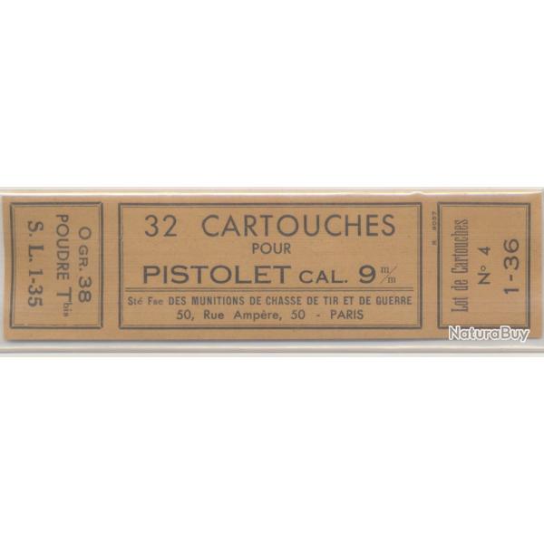 Une �tiquette GEVELOT - SFM neuve et originale  9 PARA experimentale avant guerre (5936)