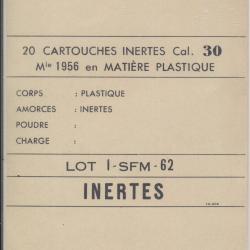 Une &eacute;tiquette GEVELOT - SFM neuve et originale .30-06 inerte d'usine rare