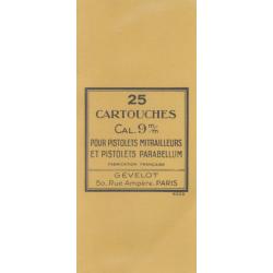 Une &eacute;tiquette GEVELOT - SFM neuve et originale .9 PARA apr&egrave;s guerre