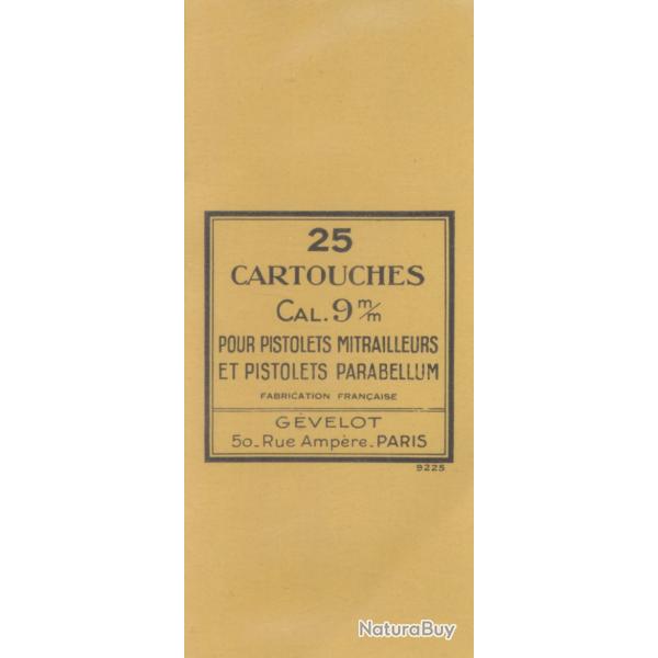 Une �tiquette GEVELOT - SFM neuve et originale .9 PARA apr�s guerre