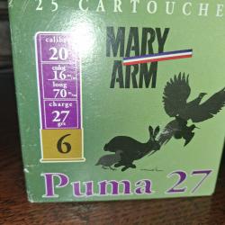 100 cartouches calibre 20 Mary Arm Puma 27 N&deg;6 et 7 1/2