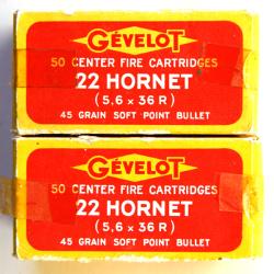 100 (2x50) cartouches de collection .22 HORNET - GEVELOT "AMINOX"