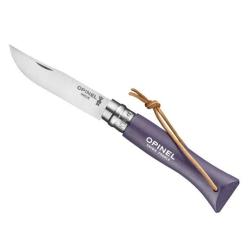 Couteau OPINEL N&deg;6 inox violet gris avec lien en cuir