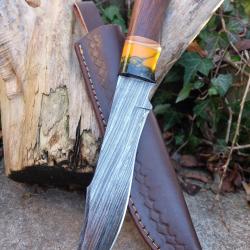 Beau Poignard Couteau Legolas Damas Lame 256 Couches Manche Bois Fabrication Artisanale Etui Cuir