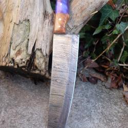 Couteau De Cuisine Style Japonais Lame Acier Damas 256 Couches Manche R&eacute;sine/Bois Fabric Artisanale