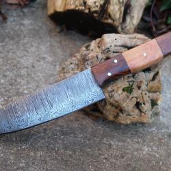 Couteau De Cuisine de Chef Lame Acier Damas 256 Couches Manche Bois Fabrication Artisanale 000