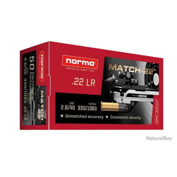 NORMA 22LR 40GR MATCH-22 LRN PLOMB X50