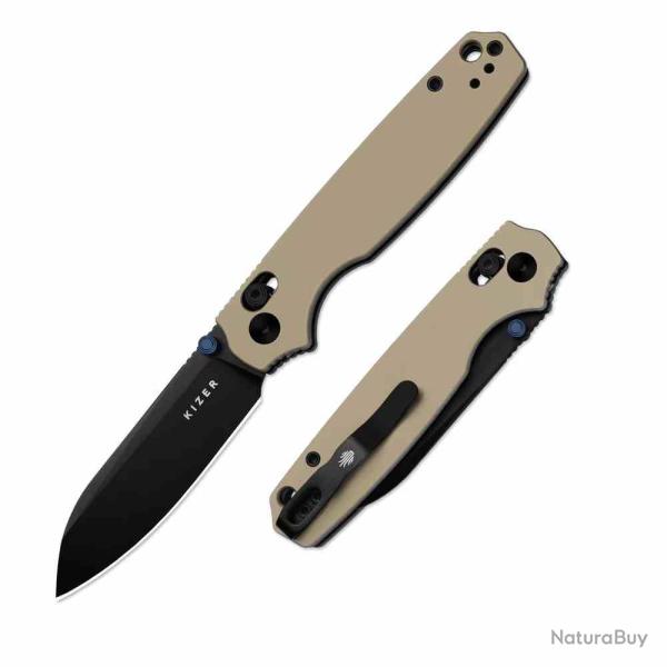 Couteau Kizer Pokiman CS Lame Acier AEB-L Manche Tan Aluminum Clutch Lock KIV3789A6